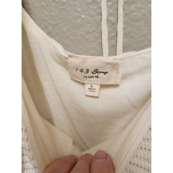 143 Story by Line Up Ivory Knit Ruffle Mini Dress Cream Boho Tie Back Large - Picture 3 of 4